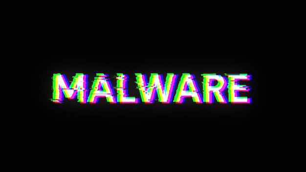 3D-Rendering von Malware-Text mit Bildschirm-Effekten technologischer Störungen