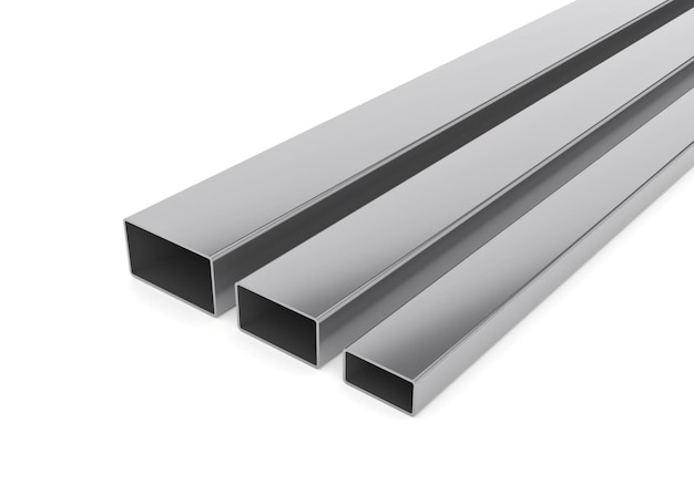 3D-Rendering von Metall- und Stahlprodukten für den Bau aus rostfreiem Stahlprofil