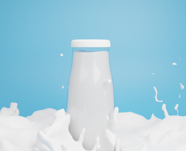 3D-Rendering von Milch und Flasche