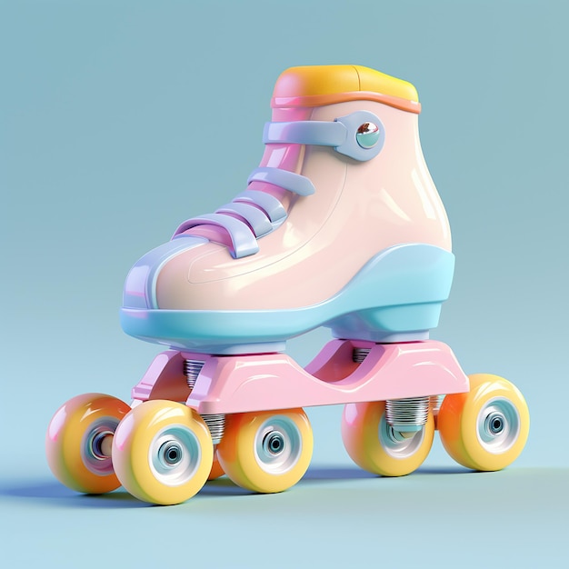 Foto 3d-rendering von niedlichen rollschuhen auf festem hintergrund