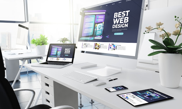 3D-Rendering von Office-Reaktionsgeräten für die Gestaltung von Webseiten