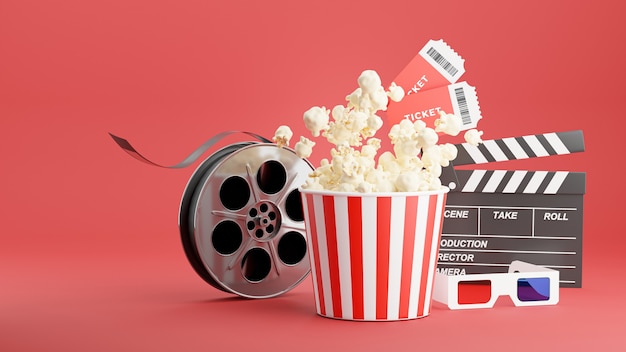 3D-Rendering von Popcorn mit Kinozeit