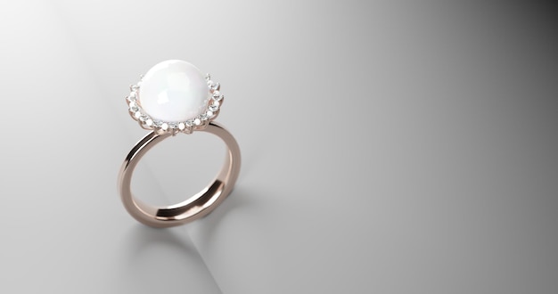 3D-Rendering von realistischen Perlendiamanten umgab den Ring Solitaire-Perlen-Verlobungsring