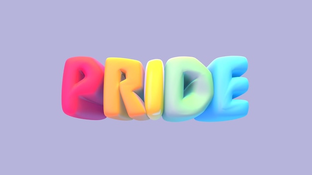 3D-Rendering von Regenbogen-Pride-Text auf lila Hintergrund