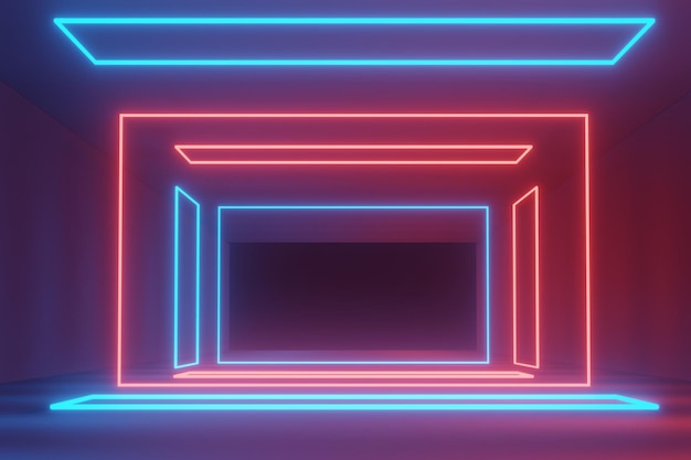 3D-Rendering von RGB-Neonlicht auf dunklem Hintergrund Abstrakte Laserlinien zeigen nachts