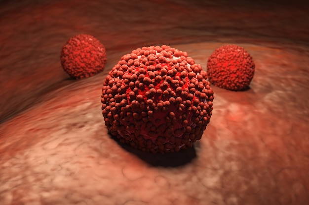 3D-Rendering von roten Krebszellen im Blut