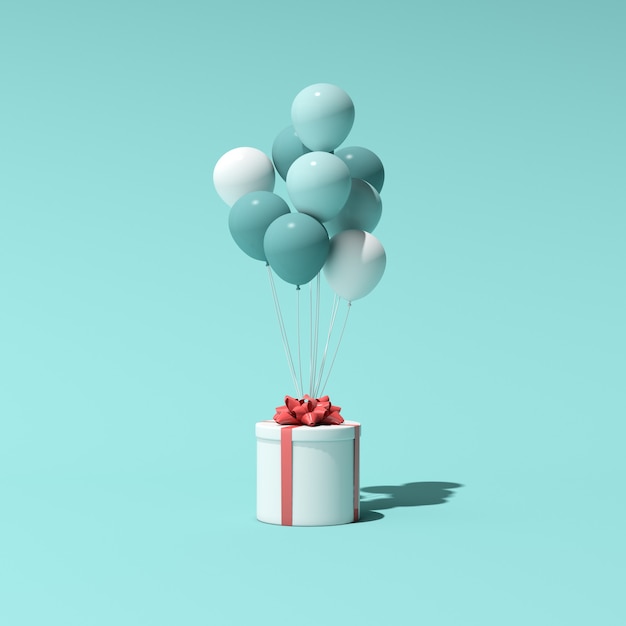 3D-Rendering von runden Geschenkboxen und Ballons. Minimales Konzept.