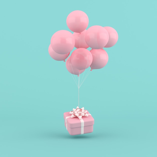 3D-Rendering von runden Geschenkboxen und Ballons. Minimales Konzept.