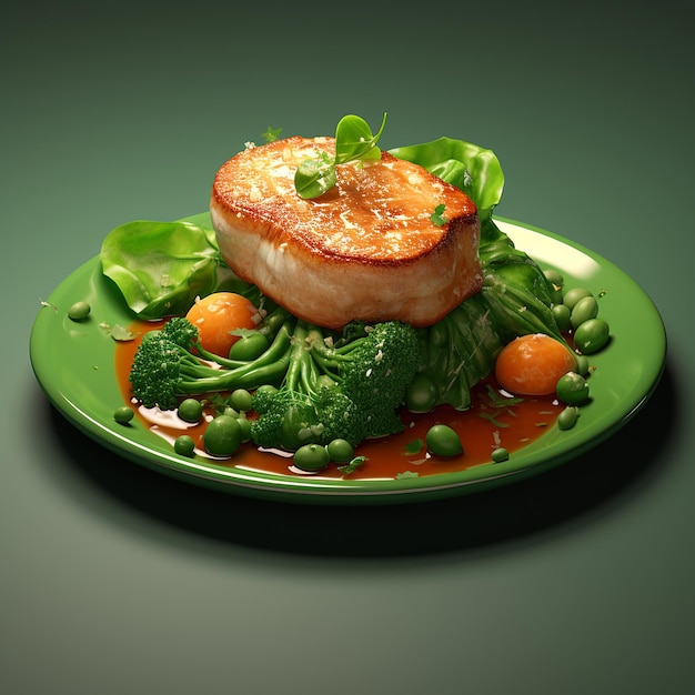 3D-Rendering von Savory Delight White Fish Fillet Steak mit Grünen