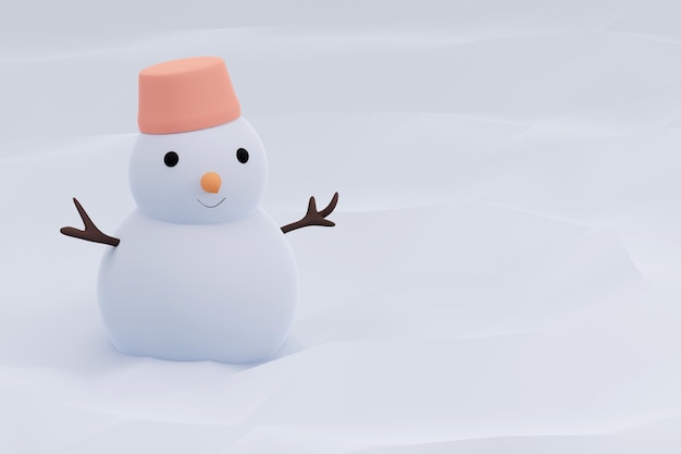 3D-Rendering von Schneemann auf hellem Schneehintergrund