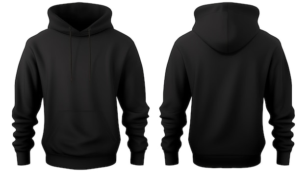 3D-Rendering von Set of Black Front und Back View T-Shirt mit Kapuze