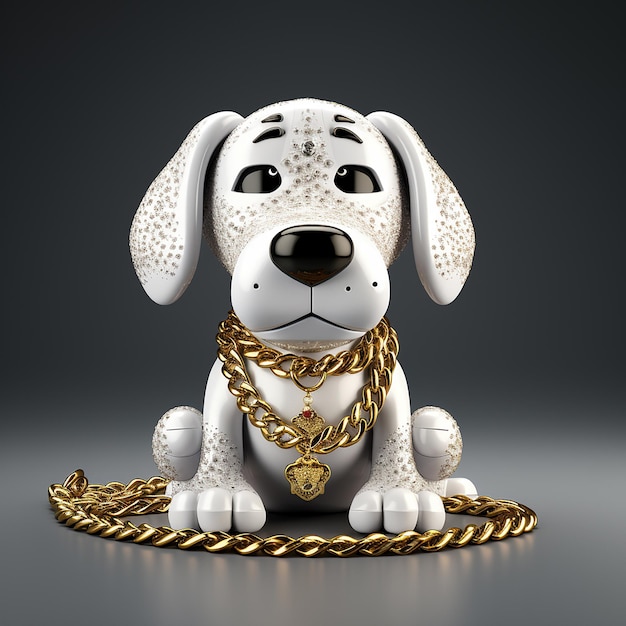 3D-Rendering von Snoopy-Hund mit glänzender Gold- und Diamantkette im Hip-Hop-Stil