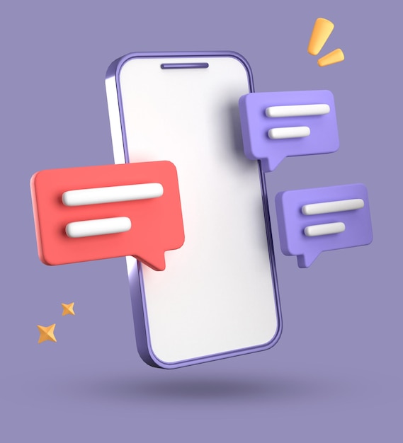3D-Rendering von Spartphone und Sprachblase 3D-Pastel-Chat mit Symbol-Ikonensatz