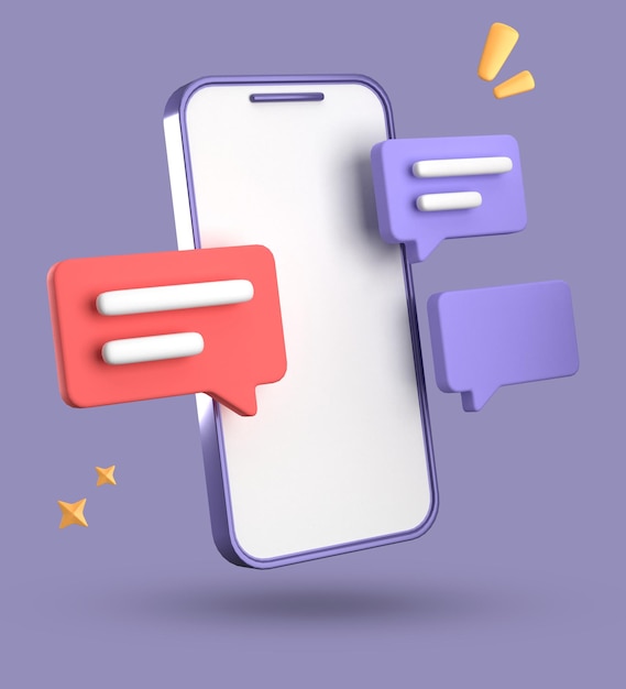 3D-Rendering von Spartphone und Sprachblase 3D-Pastel-Chat mit Symbol-Ikonensatz