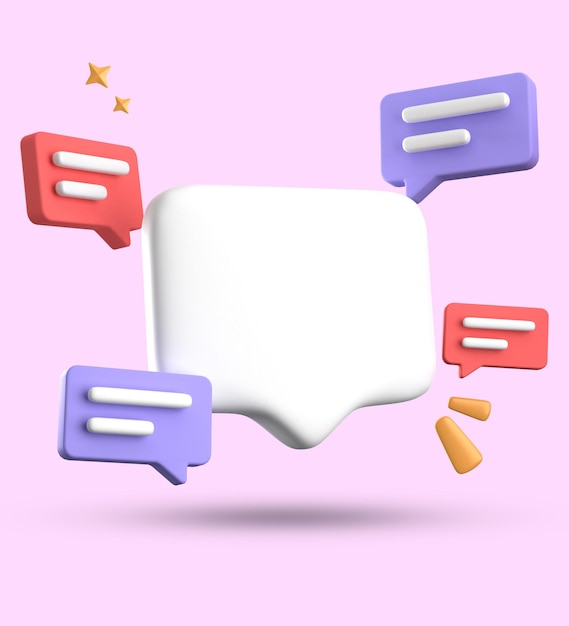 3D-Rendering von Sprachblase 3D-Pastel-Chat mit Symbol-Ikonensatz