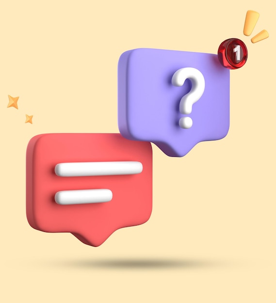 3D-Rendering von Sprachblasen 3D-Pastel-Chat mit Fragezeichen-Ikonen-Set