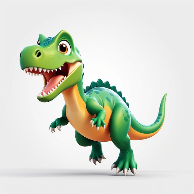 3D-Rendering von süßem Dinosaurier-Charakter, isoliert auf weißem Hintergrund