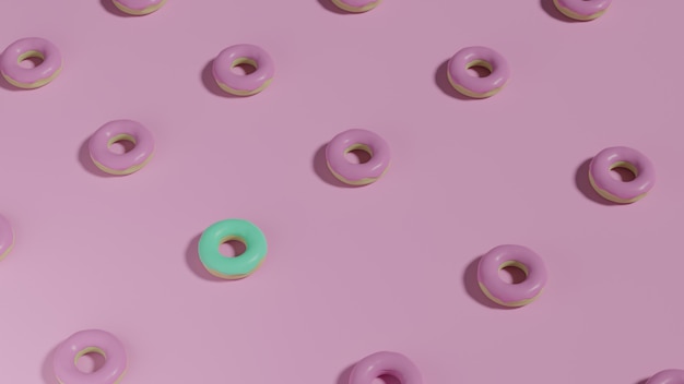 3D-Rendering von süßen Donuts mit rosa Hintergrund