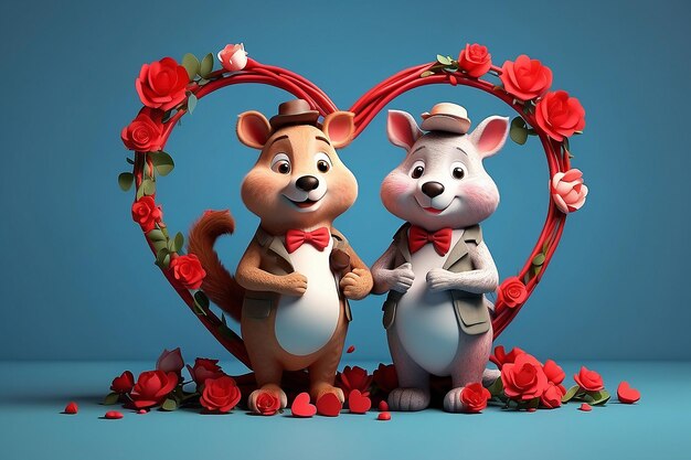 3D-Rendering von Tierpaar am Valentinstag Herz