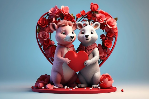 3D-Rendering von Tierpaar am Valentinstag Herz