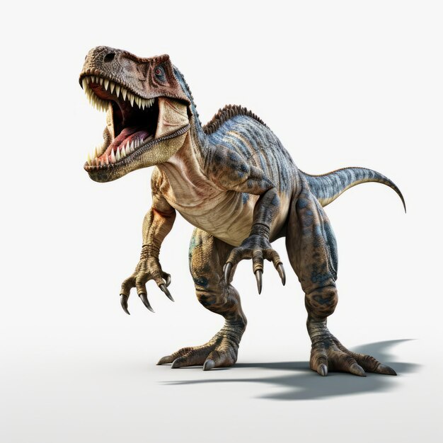 3D-Rendering von Trex-Dinosauriern auf weißem Hintergrund