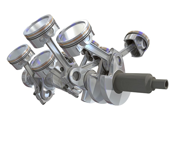 3D-Rendering von V8-Motorzylindern auf weißem Hintergrund