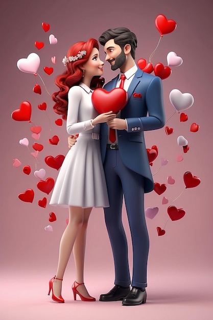 3D-Rendering von Valentinstag Charakter in der Liebe