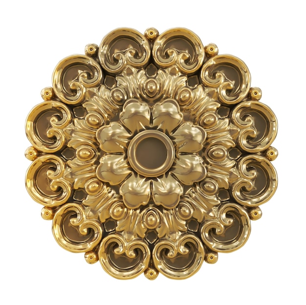 3D-Rendering von Vintage-Gold-Baroque-Rahmen-Roll-Gold-Ornament auf durchsichtigem Hintergrund