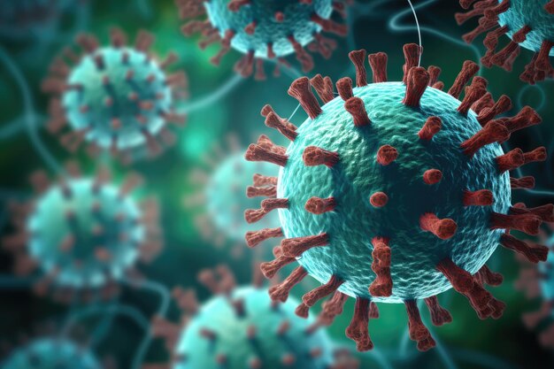 3D-Rendering von Virus im abstrakten Hintergrund Zeuge des Immunsystems39s Kampf gegen Krankheitserreger Viruszellen aus der Nähe Ai Generated