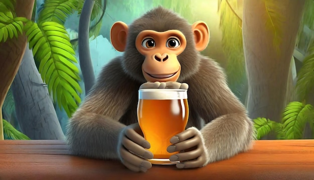 3D-Rendering von Wald-Affen-Hand in Bier