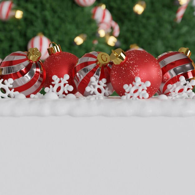 Foto 3d-rendering von weihnachtshintergrund mit weihnachtsschmuck.