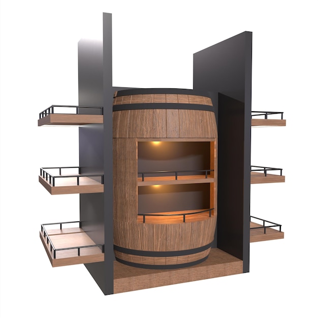 Foto 3d-rendering von whiskey barrel stand