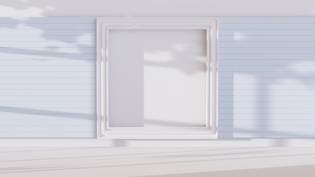 3D-Rendering von White Room dekoriert mit Bilderrahmen für die Anzeige des Produkthintergrunds. Für Showprodukt. Leeres Szenen-Schaufenstermodell.