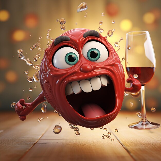 Foto 3d-rendering von zeichentrickfilmen wie rotwein