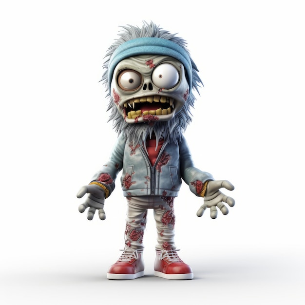 3D-Rendering von Zeichentrickfilmen Zombie Mittens Vollkörper Plastikcharakter Weißer Hintergrund