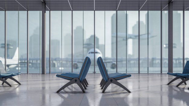 3D-Rendering-Wartebereich am Flughafen-Terminal Illustration