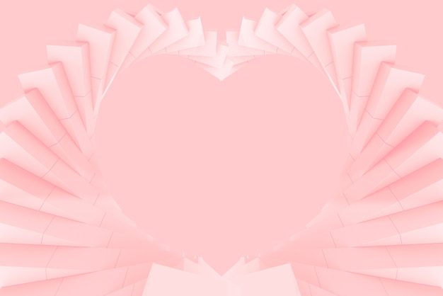 3D-Rendering. weiche rosa Wirbelwirbelkunst im Wandhintergrund der Herzform.