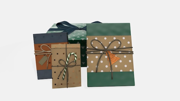 3D-Rendering Weihnachten und Neujahr39s Daygift-Box mit Schleife auf weißem Hintergrund