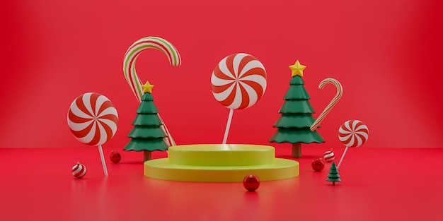 3D-Rendering Weihnachtsprodukt-Display-Bühne für Präsentation