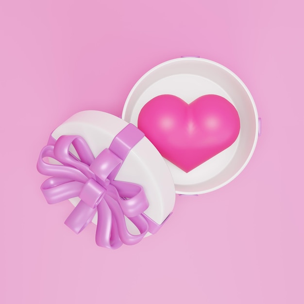 3D-Rendering weiße Geschenkbox mit Herz auf rosa Hintergrund