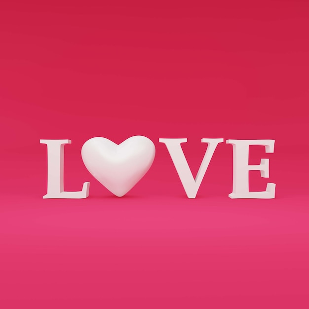 3D-Rendering weißer Liebeswortlaut auf rosa Hintergrund für Valentinstag