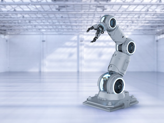 3D-Rendering weißer Roboterarm auf weißem Hintergrund