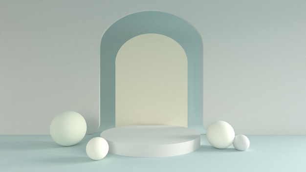 3D-Rendering Weißes Kreispodium auf gelbem cremefarbenem Hintergrund für Premium-Objekt