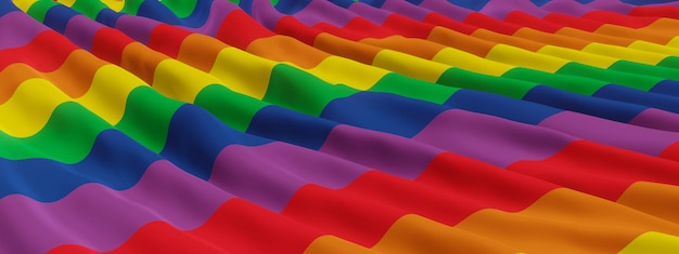 3D-Rendering. Wellenförmige Regenbogenflagge. LGBTQ-Farbe.