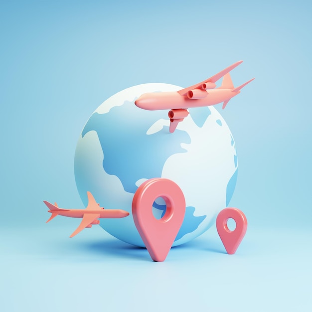 3D-Rendering-Weltreise-Abenteuer-Ferienillustration