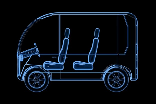 3D-Rendering x-ray Mini-Van oder Shuttle-Bus isoliert auf schwarz