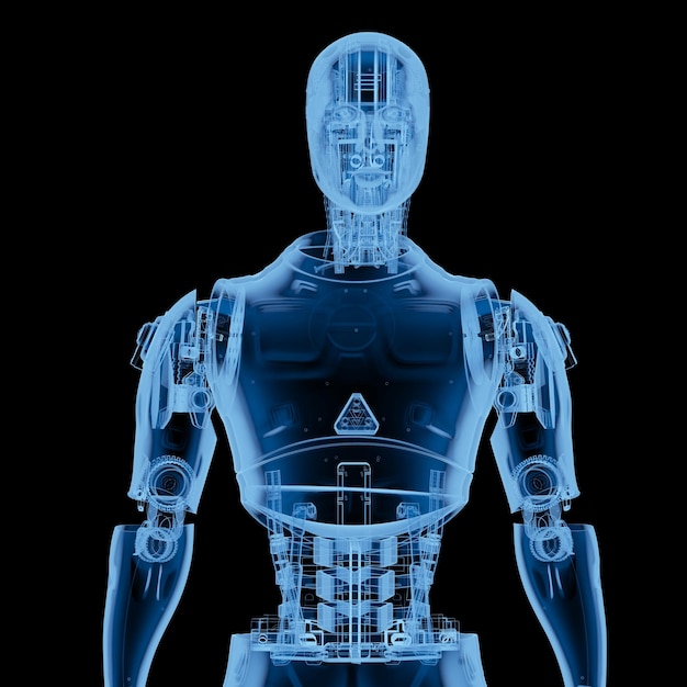 3d rendering xray robot de inteligencia artificial o cyborg aislado en negro