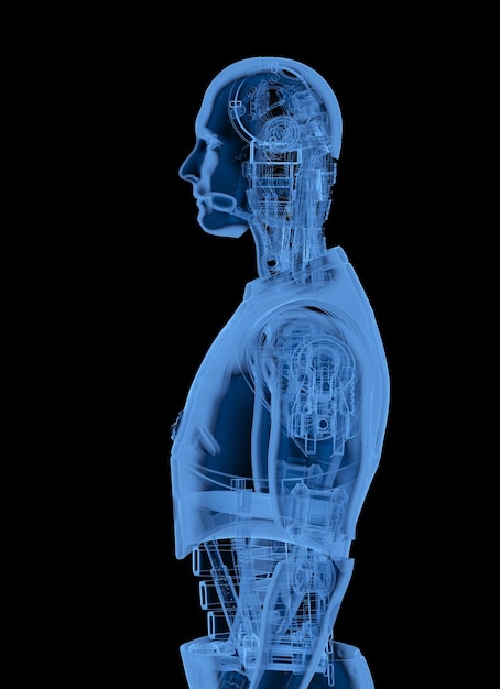 3d rendering xray robot de inteligencia artificial o cyborg aislado en negro