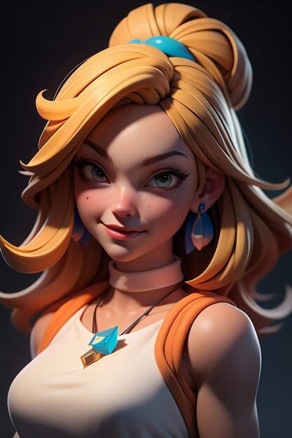 3D-Rendering Zeichentrickfigur hübsches Mädchen Spielfigur Modell Tapete Hintergrundillustration