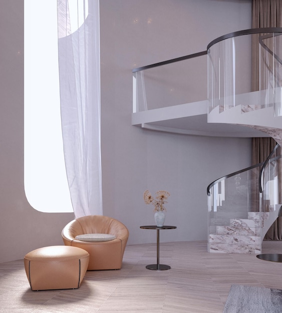 3D-Rendering3D-Illustration Innenszene und MockupSessel rendern Wohnzimmer